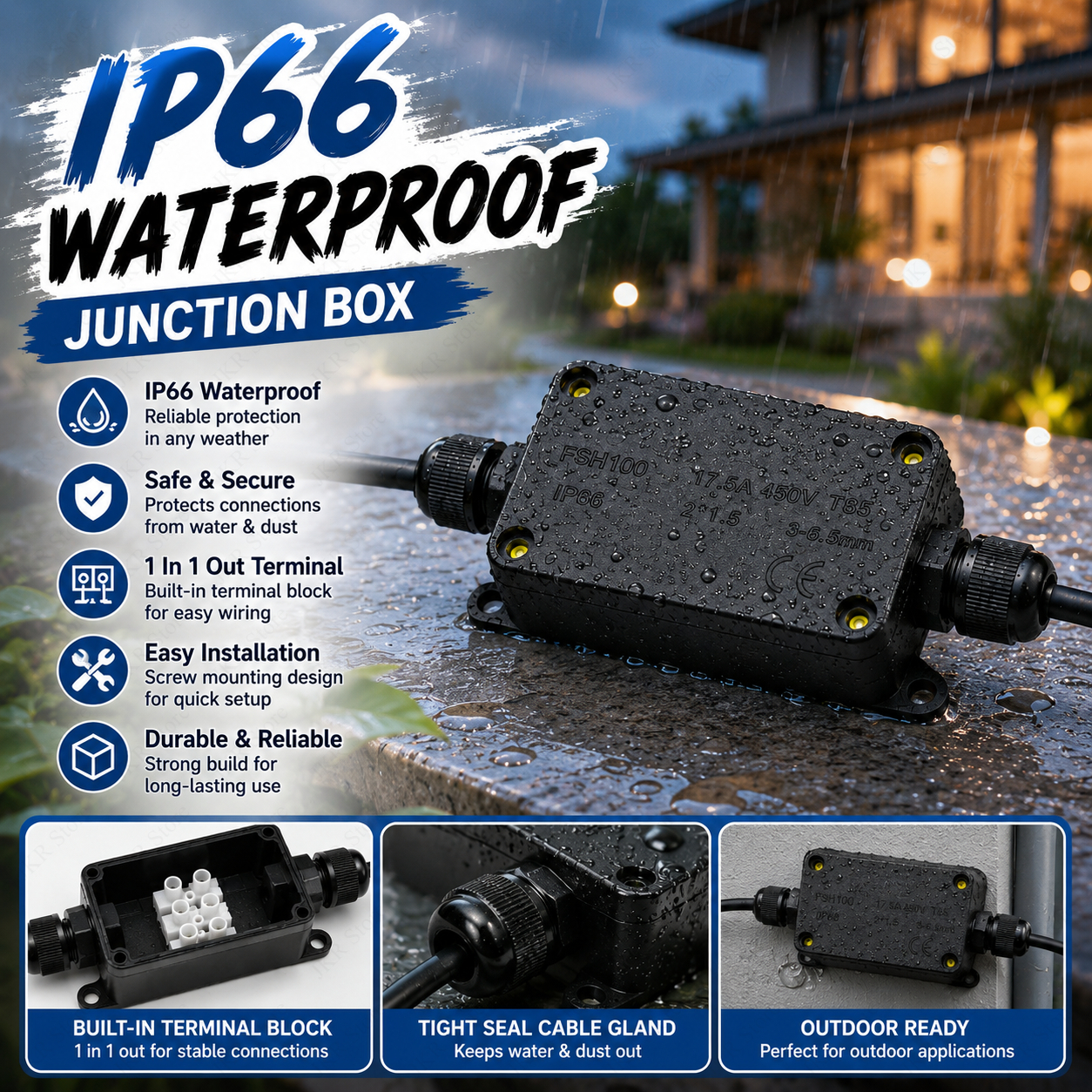 IP66 Waterproof Wire Junction  - Outdoor Power Cable Junction Box review and price